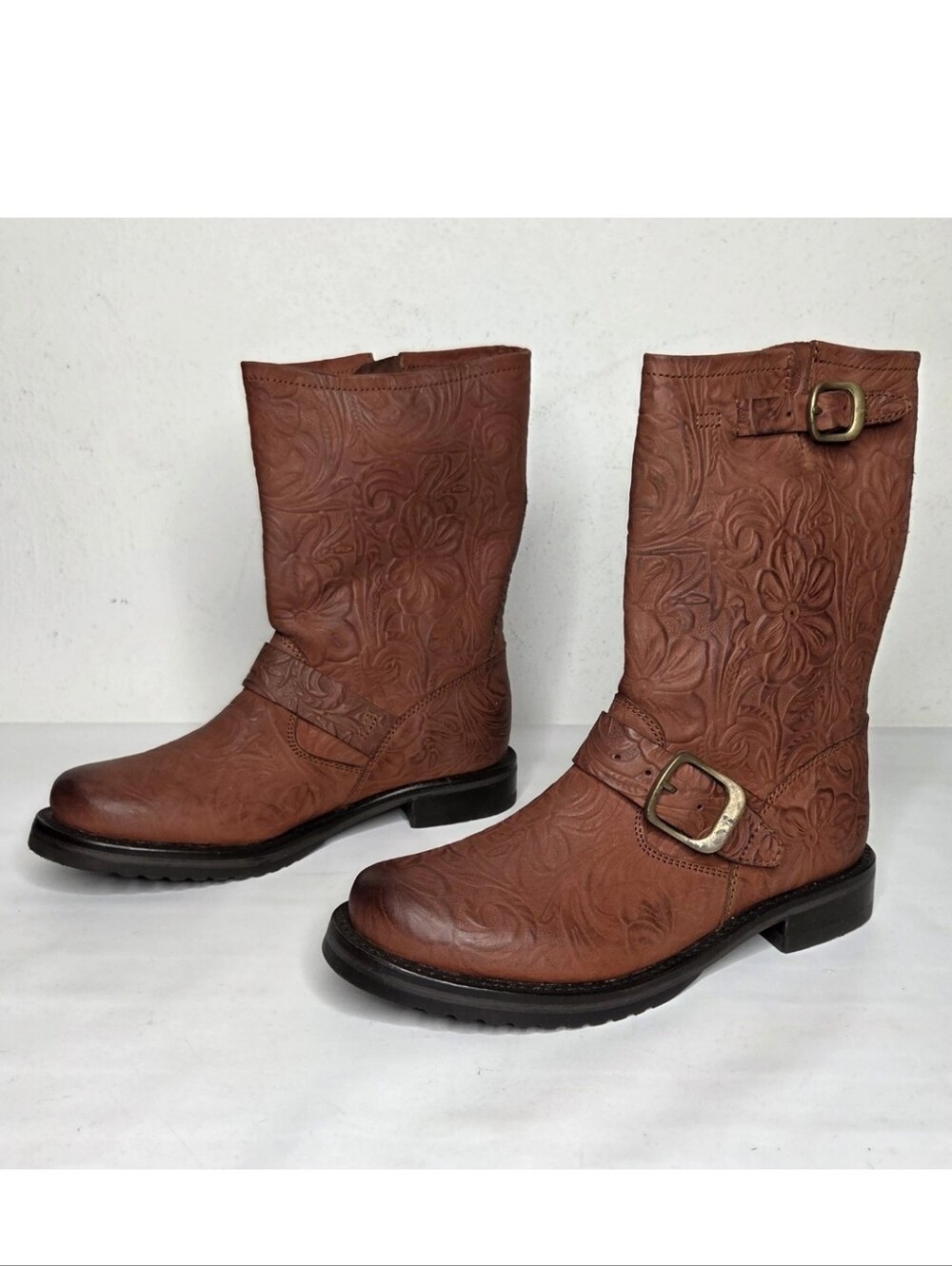 Frye Veronica Short Boot Women 6B Floral Tooled Leather Moto Western Rustic Boho